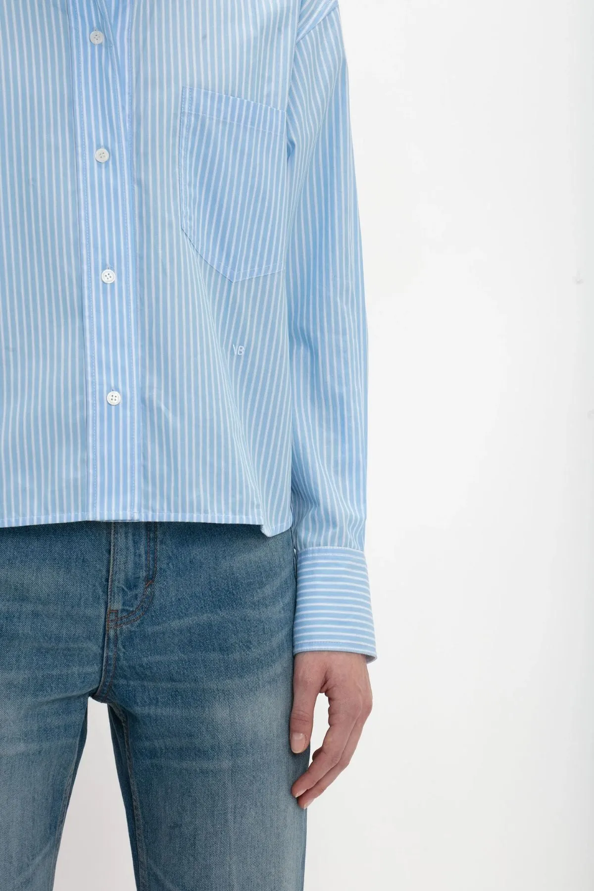 Victoria Beckham Cropped Long Sleeve Shirt - Marina/ White