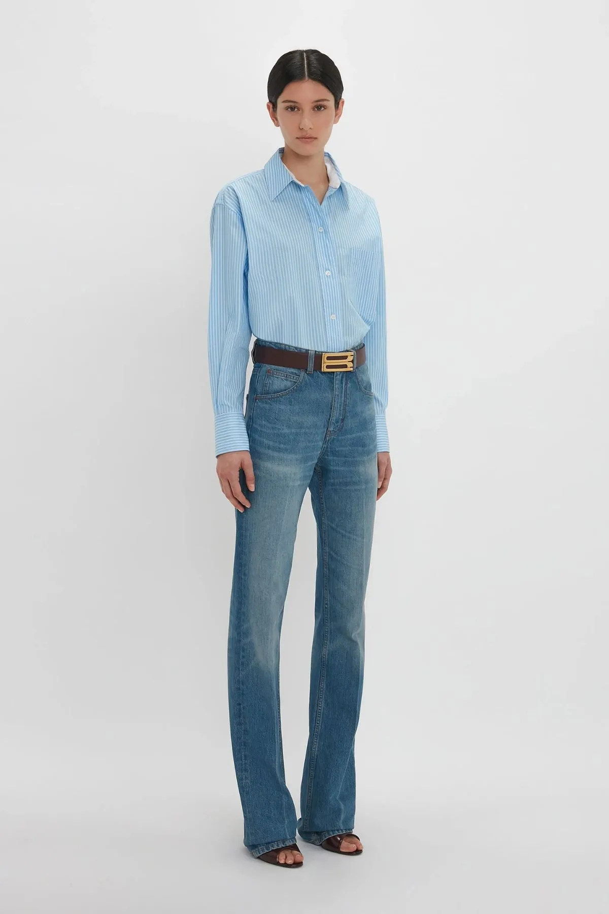 Victoria Beckham Cropped Long Sleeve Shirt - Marina/ White