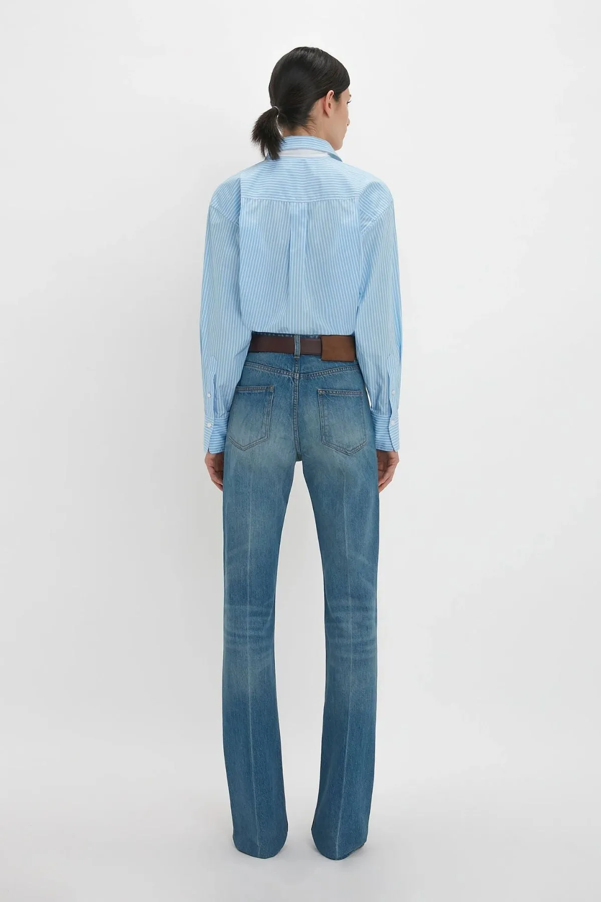 Victoria Beckham Cropped Long Sleeve Shirt - Marina/ White