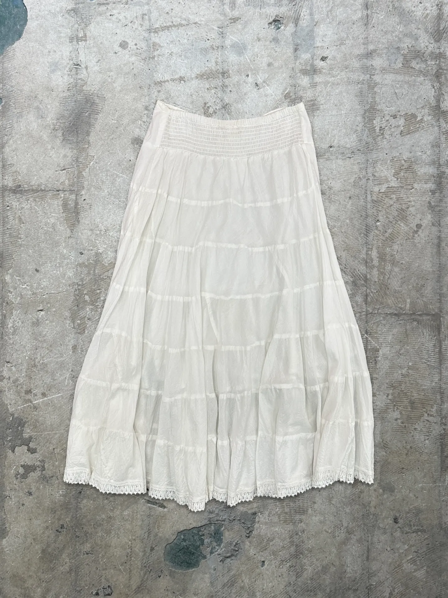 Vintage Style White Cotton Tiered Skirt - 12
