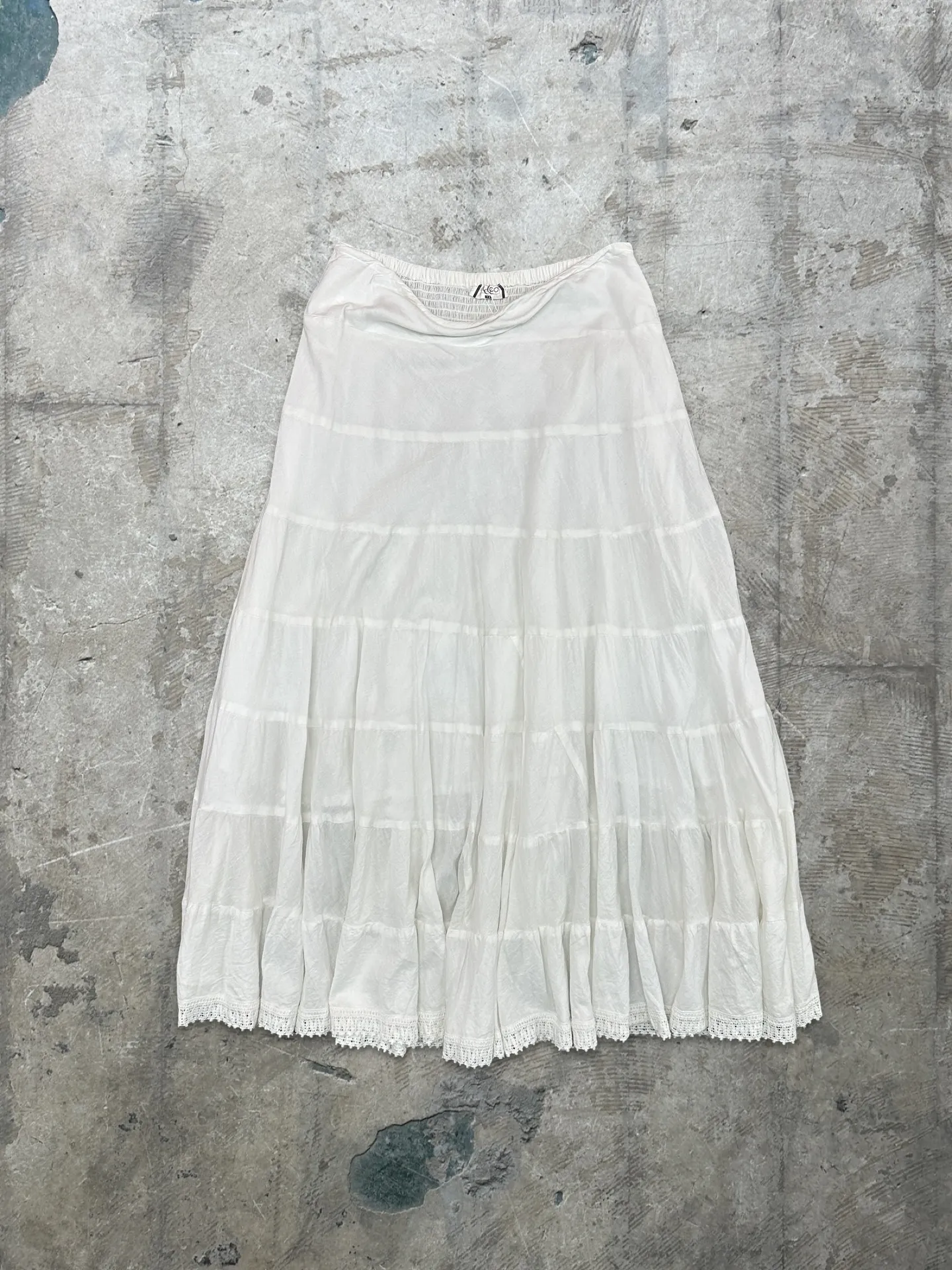 Vintage Style White Cotton Tiered Skirt - 12