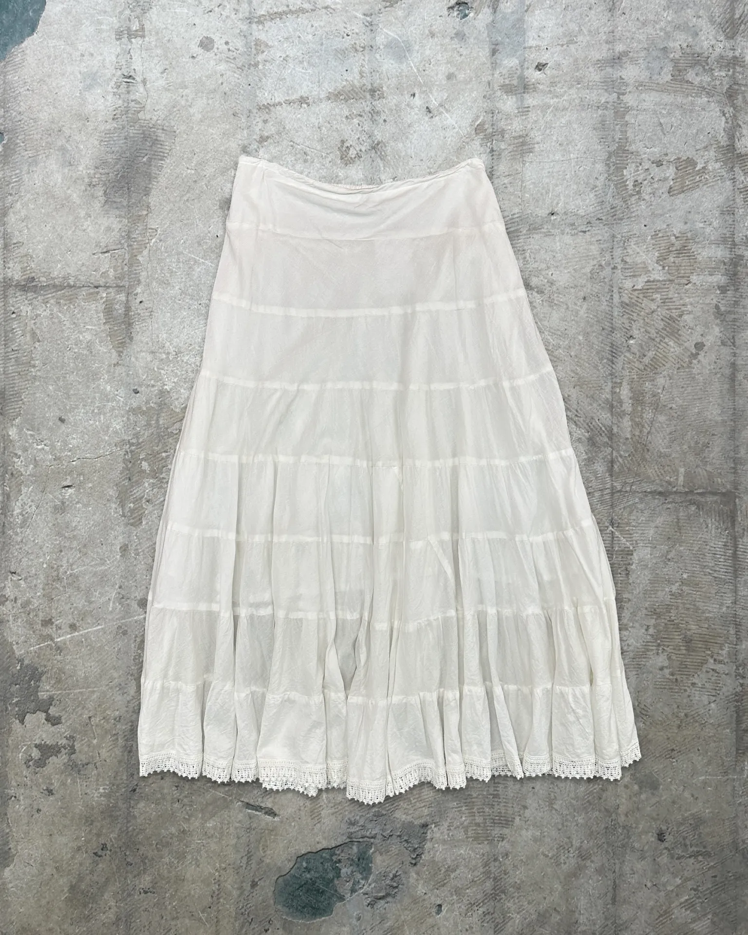 Vintage Style White Cotton Tiered Skirt - 12