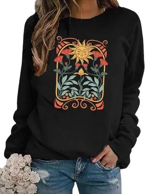 Vintage Wildflowers Sweatshirt Women Boho Floral Casual Long Sleeve Printed Flowers Shirts Pullover Tops