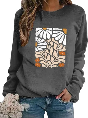 Vintage Wildflowers Sweatshirt Women Mom Shirt Floral Long Sleeve Crewneck Casual Loose Autumn Pullover Tops