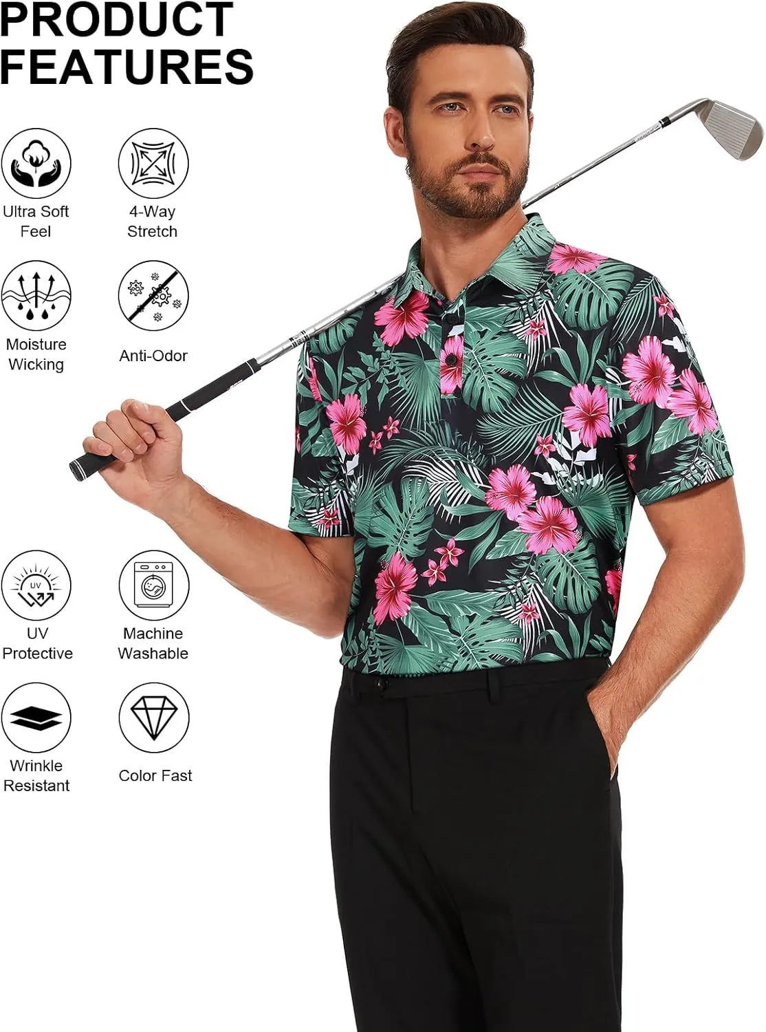 Viracy Men's Golf Shirts Short Sleeve Dry Fit Moisture Wicking Performance Mens Golf Polo Shirts S-3XL