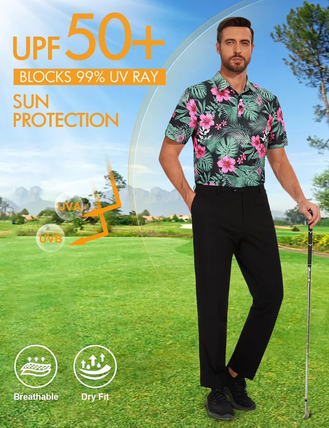 Viracy Men's Golf Shirts Short Sleeve Dry Fit Moisture Wicking Performance Mens Golf Polo Shirts S-3XL