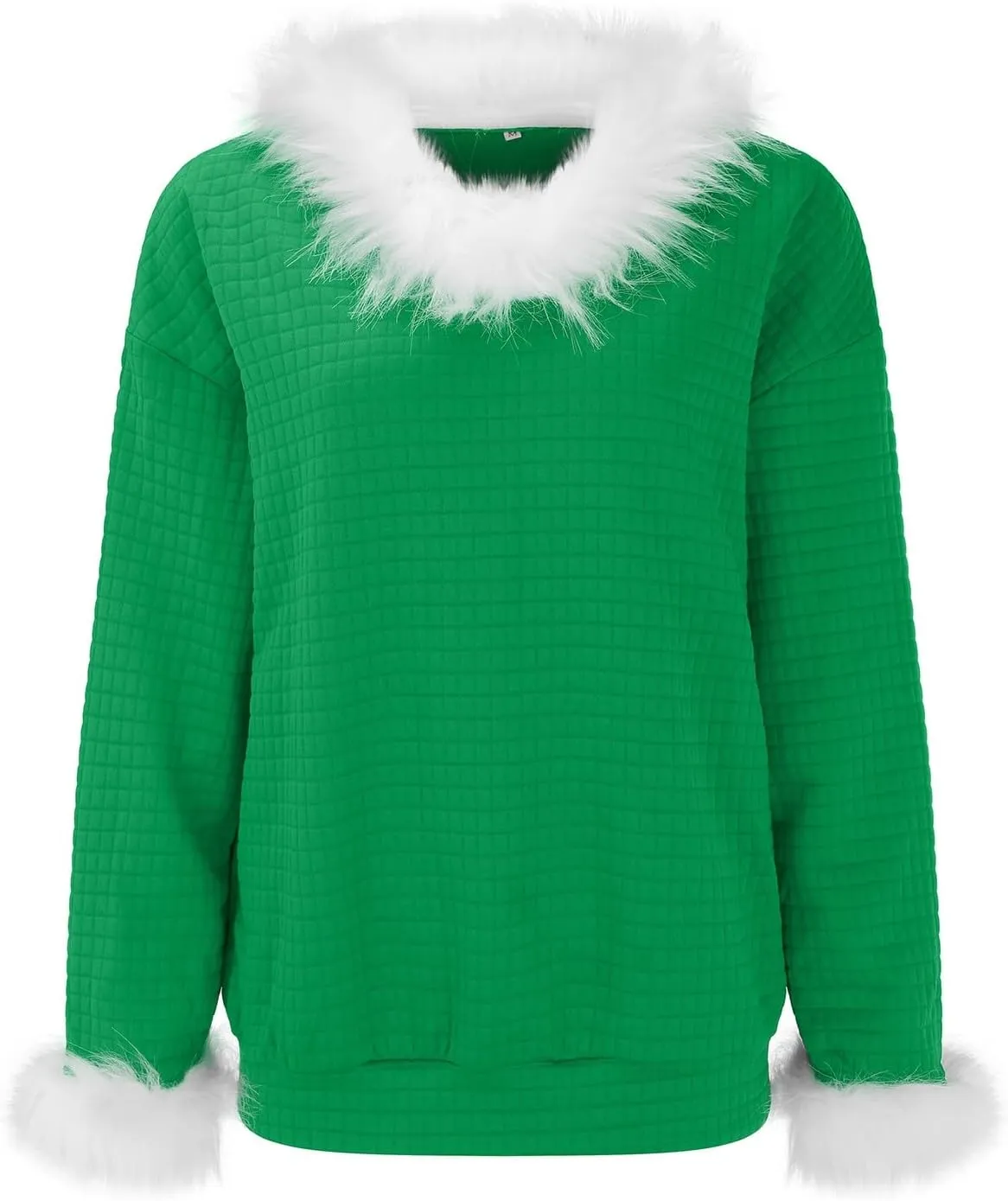 Waffle Knit Christmas Sweaters for Women Faux Fur Trim Pullover Holiday Hoodie Hooded Oversized Sweatshirt Tunic Tops