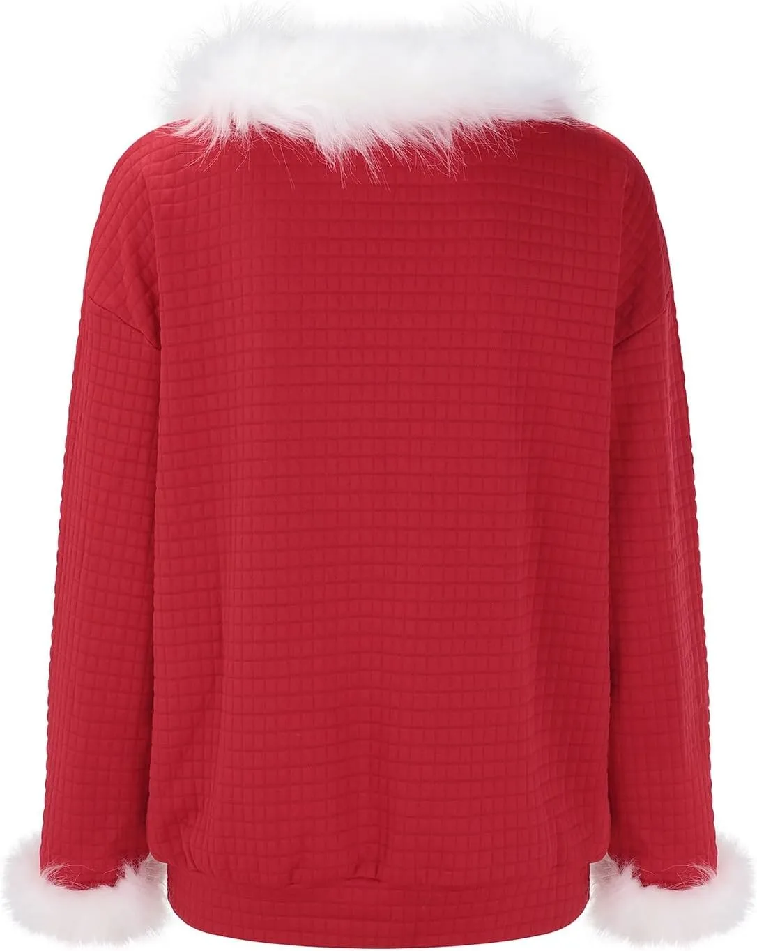 Waffle Knit Christmas Sweaters for Women Faux Fur Trim Pullover Holiday Hoodie Hooded Oversized Sweatshirt Tunic Tops