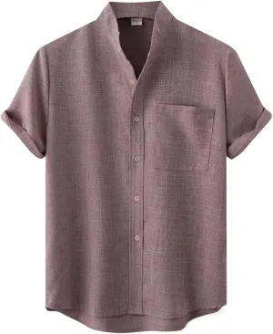 Wankang Mens Summer Casual Linen Shirts Short Sleeve Button Up Beach T Shirts Collared Tees Pocket Hawaiian Shirt for Men