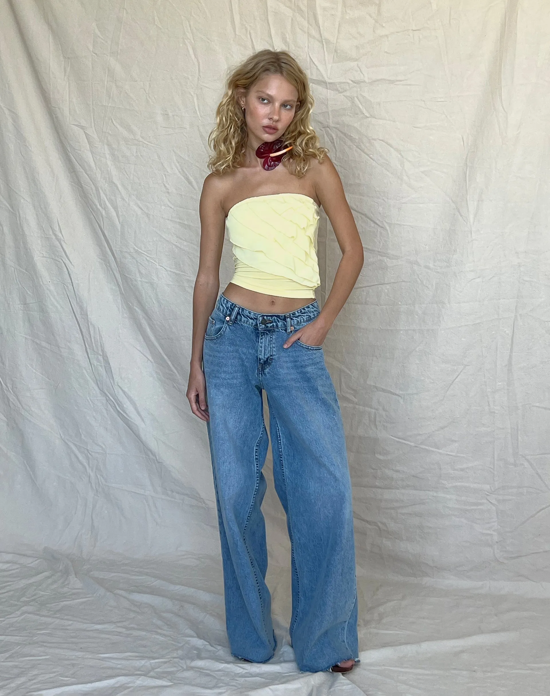 Wayan Ruffle Bandeau Top in Pale Yellow