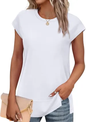 WEESO Womens Summer Tops 2025 Cap Short Sleeve T Shirts Trendy Dressy Casual Crew Neck Loose Fit Shirts