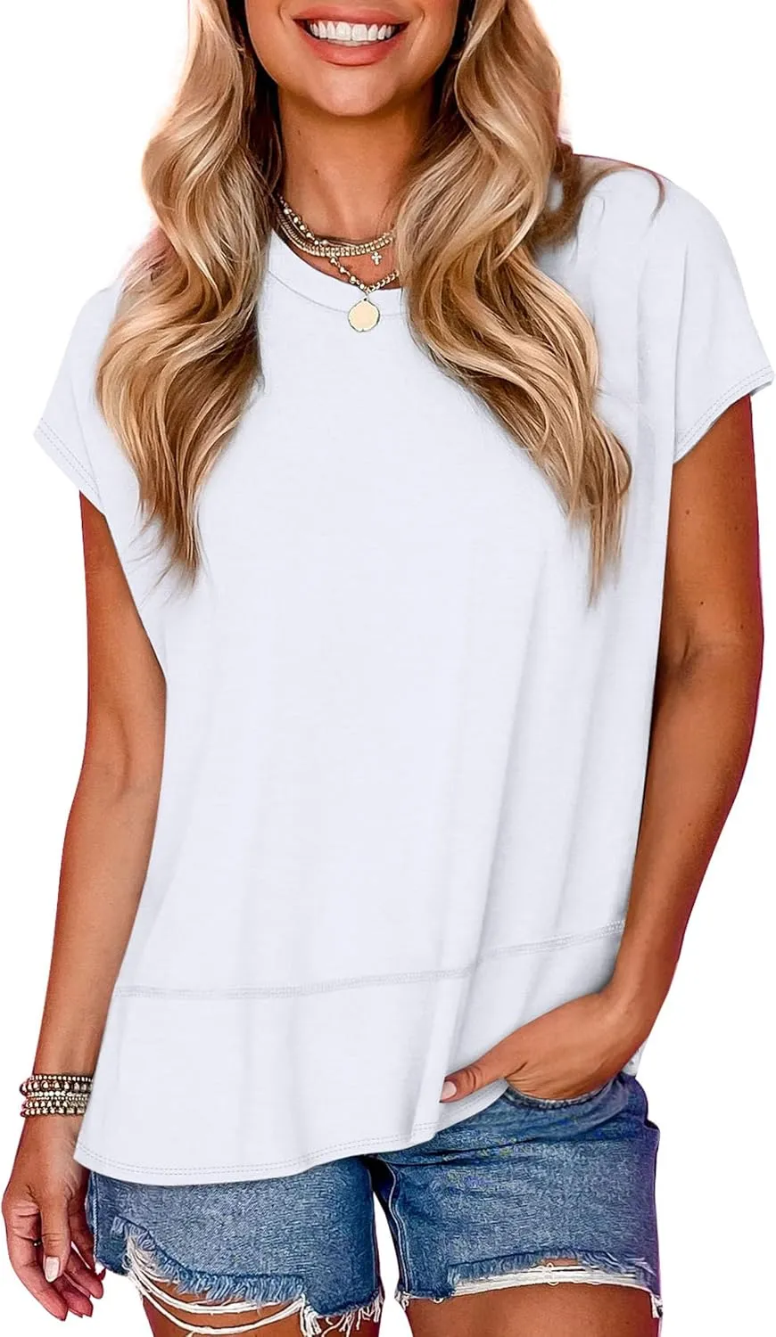 WEESO Womens Summer Tops 2025 Cap Short Sleeve T Shirts Trendy Dressy Casual Crew Neck Loose Fit Shirts