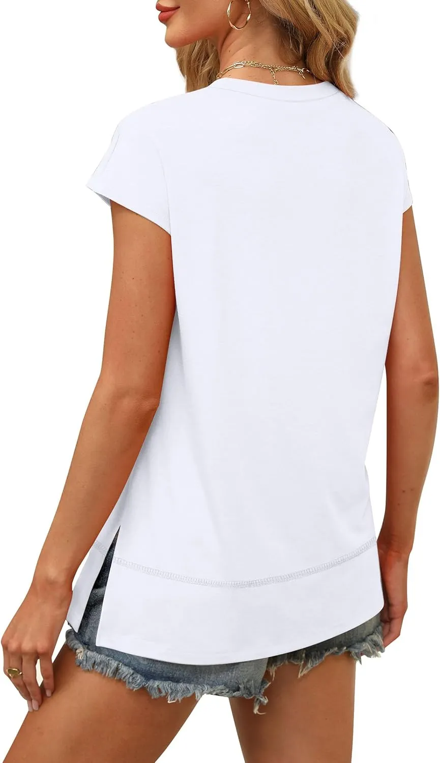 WEESO Womens Summer Tops 2025 Cap Short Sleeve T Shirts Trendy Dressy Casual Crew Neck Loose Fit Shirts