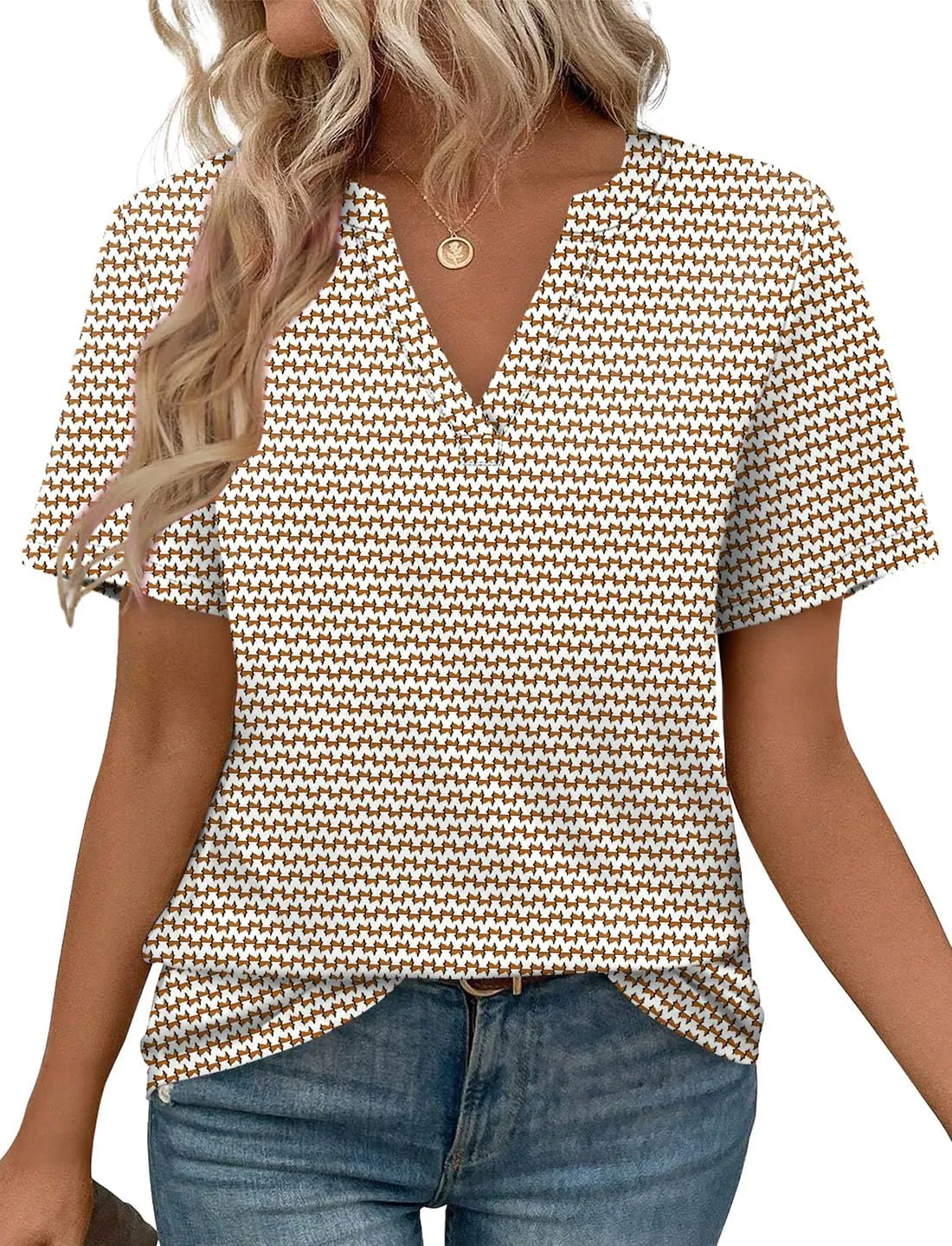 WEESO Womens Tops Summer Short Sleeve V Neck Blouses Business Casual Loose Fit Tshirts Trendy Fashion Outfits