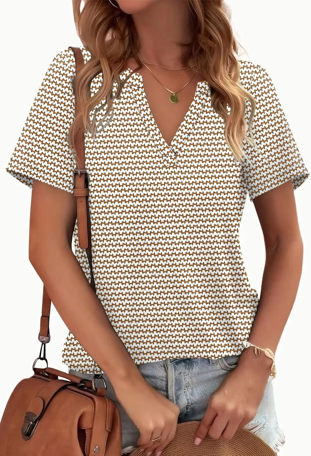 WEESO Womens Tops Summer Short Sleeve V Neck Blouses Business Casual Loose Fit Tshirts Trendy Fashion Outfits