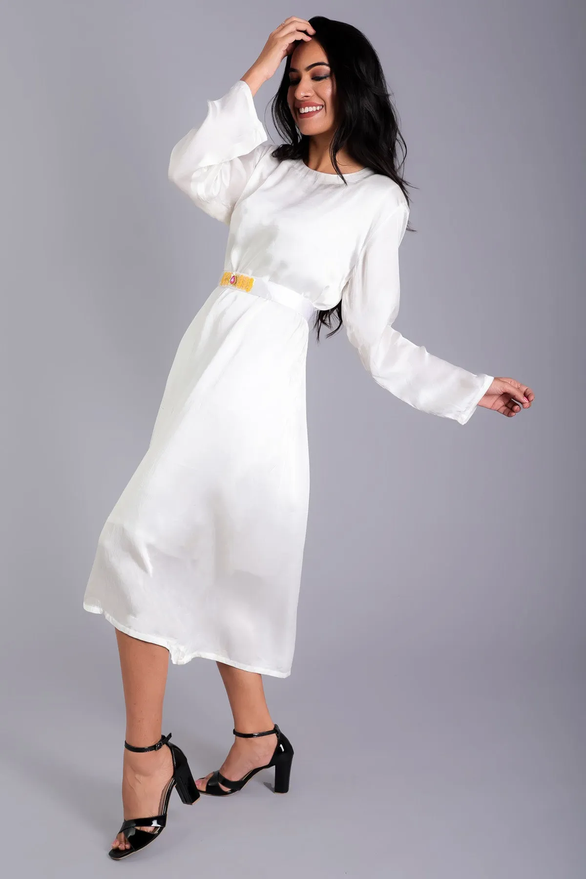 White Drop Shoulder Midi Dress