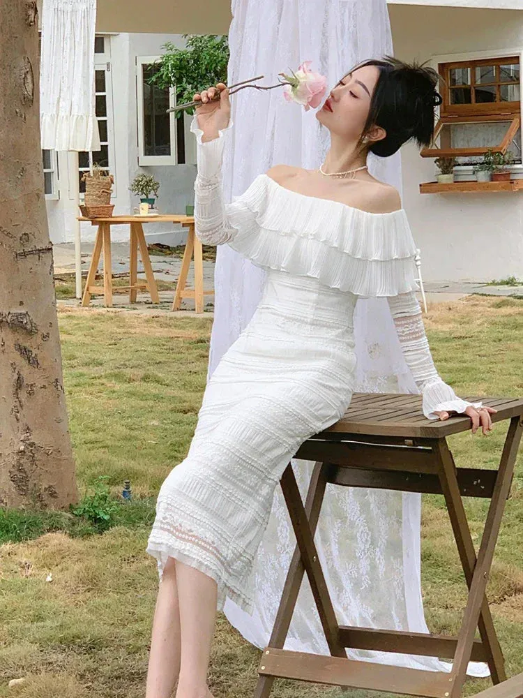White Elegant Graceful Vintage Midi Dress