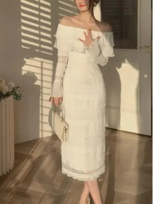 White Elegant Graceful Vintage Midi Dress