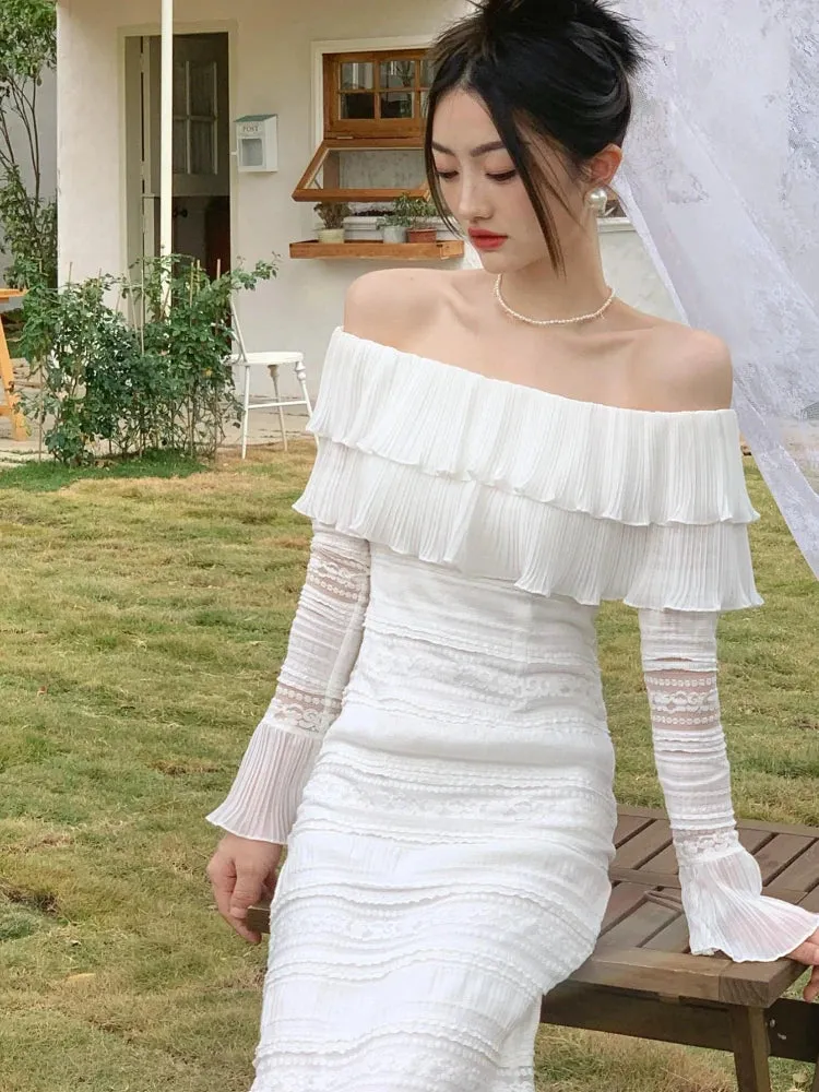 White Elegant Graceful Vintage Midi Dress