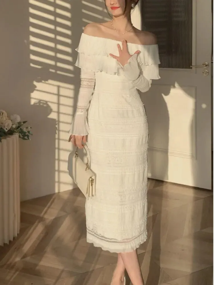 White Elegant Graceful Vintage Midi Dress