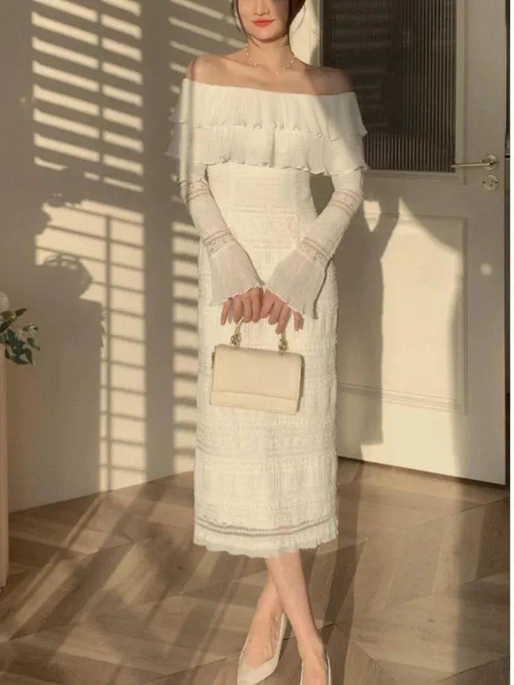 White Elegant Graceful Vintage Midi Dress