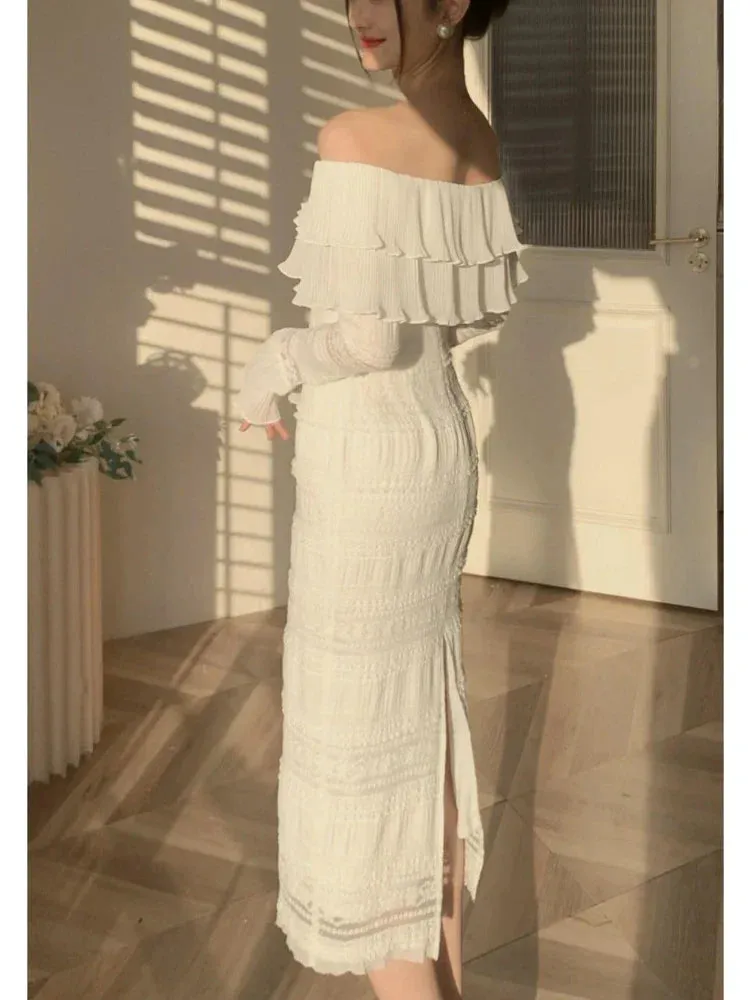 White Elegant Graceful Vintage Midi Dress