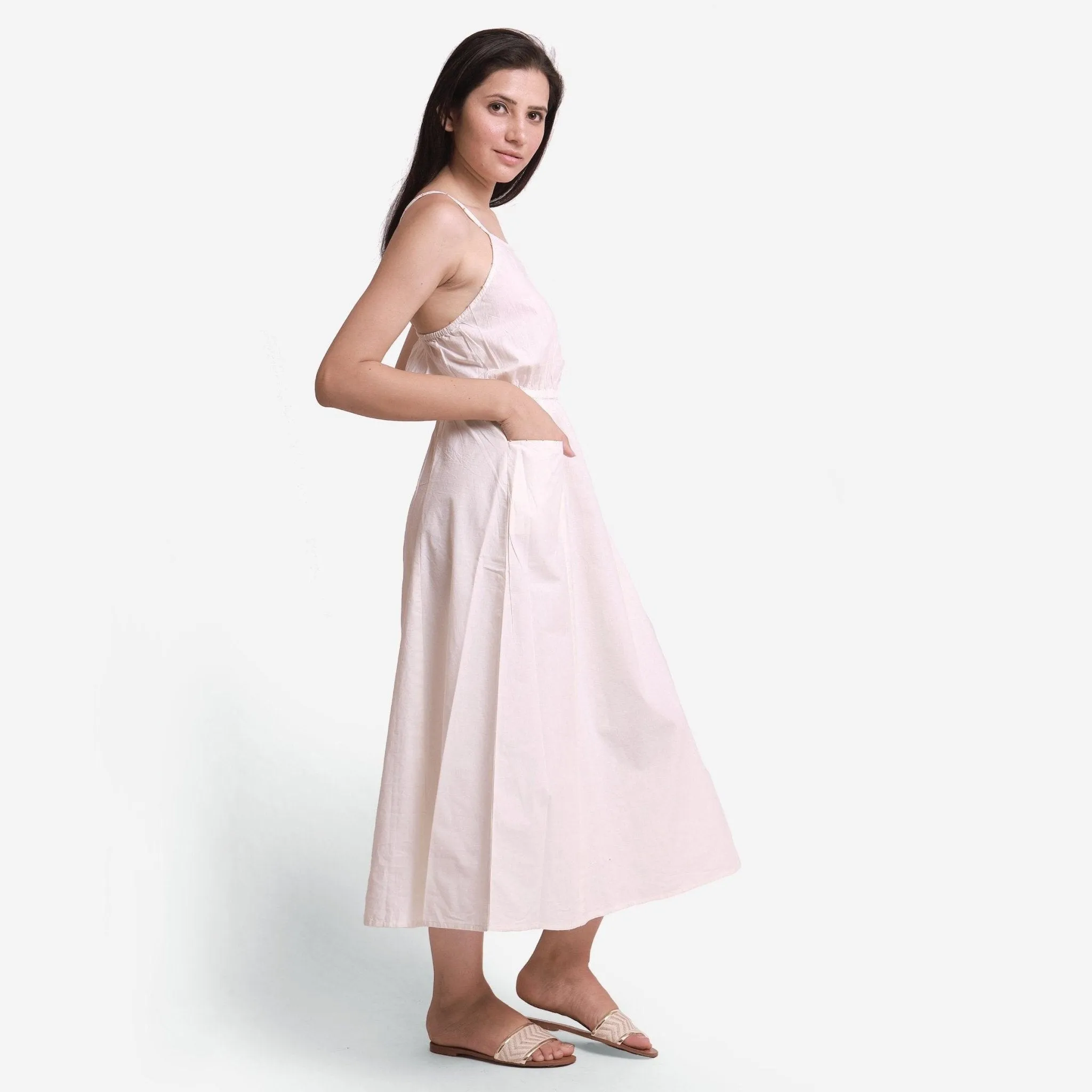 White Hand Beaded Cotton Camisole Maxi Dress