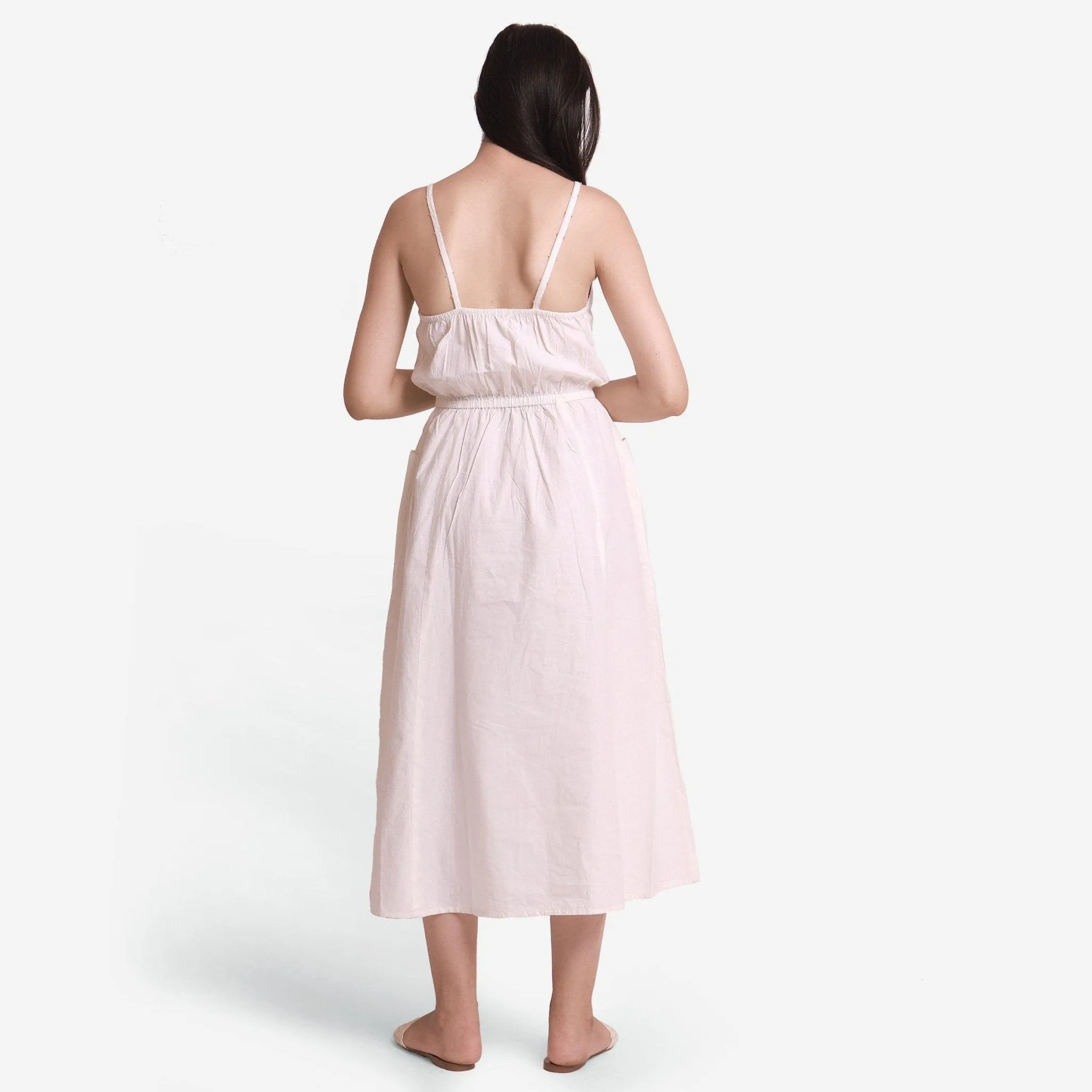 White Hand Beaded Cotton Camisole Maxi Dress