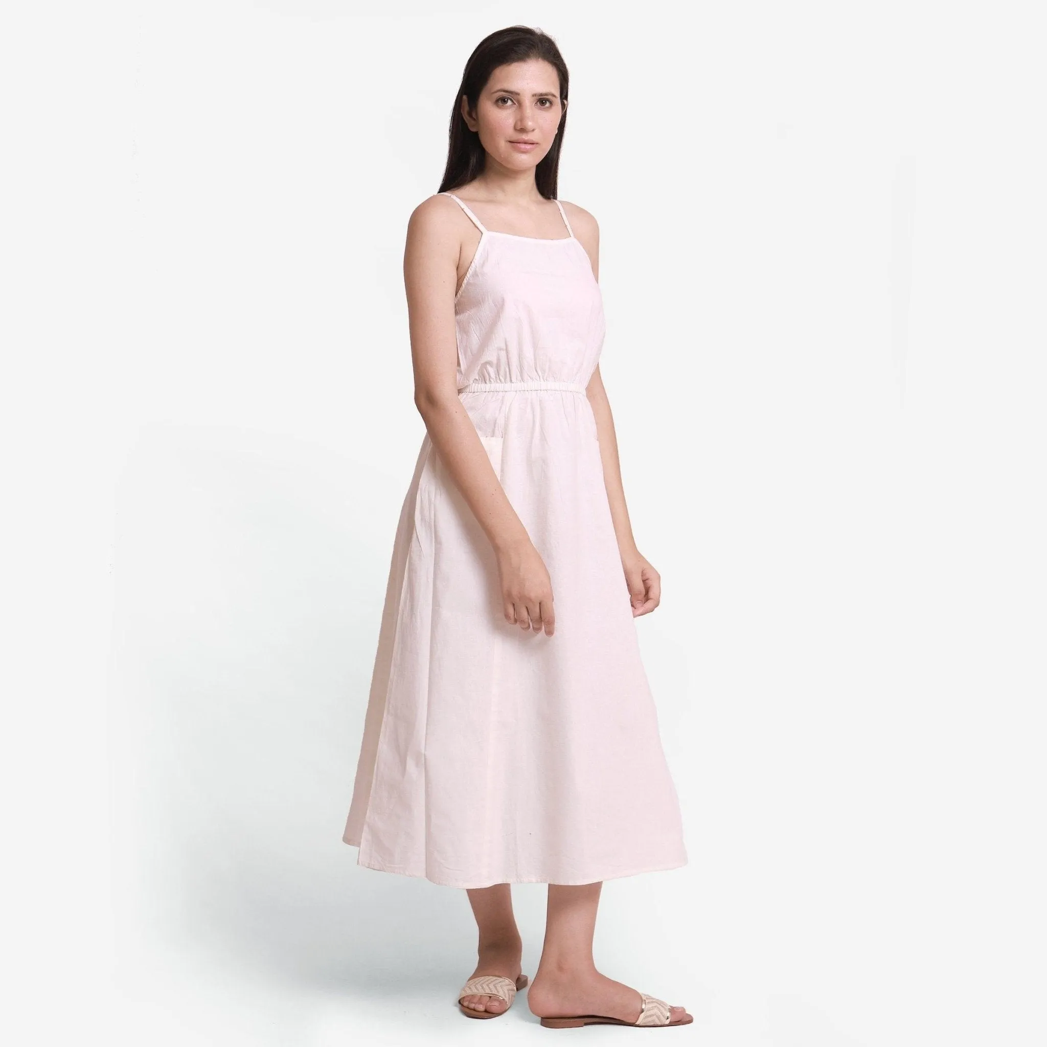 White Hand Beaded Cotton Camisole Maxi Dress