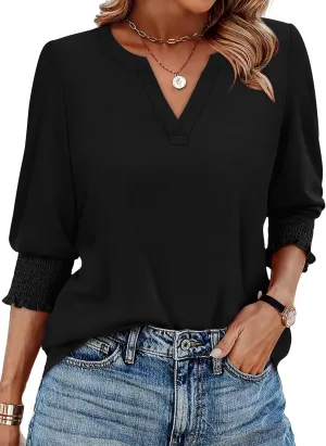 WIHOLL Blouses for Women Dressy Casual 3/4 Length Sleeve Womens Tops Trendy Summer Spring Shirts S-3XL