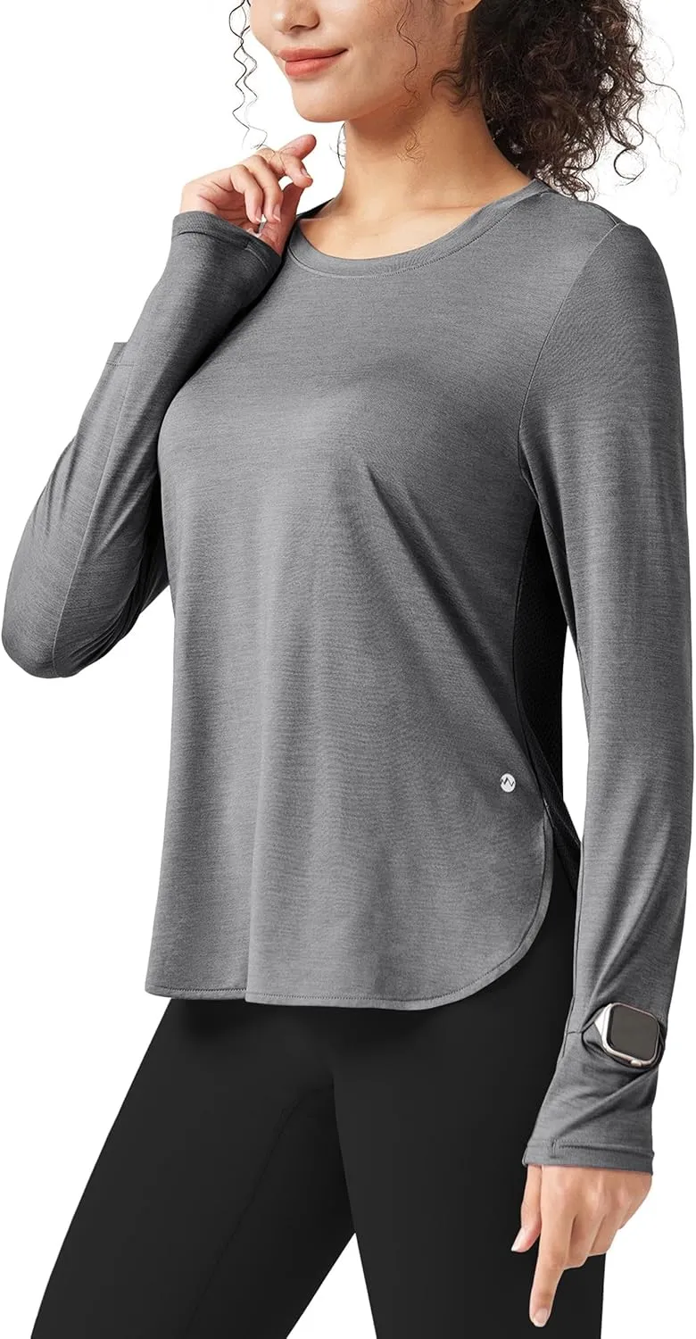 Willit Women's Long Sleeve Workout Tops Running Athletic Quick Dry Shirts Lightweight Yoga Gym T-Shirts UPF 50 