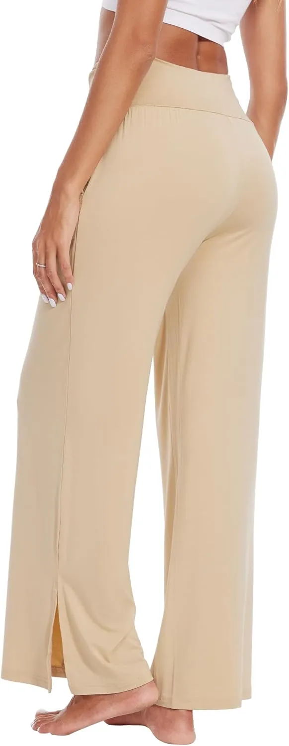 WiWi Womens Viscose from Bamboo Lounge Pants Soft Wide Leg Pajama Bottoms Palazzo Yoga Pant Casual Pj Bottom S-XXL