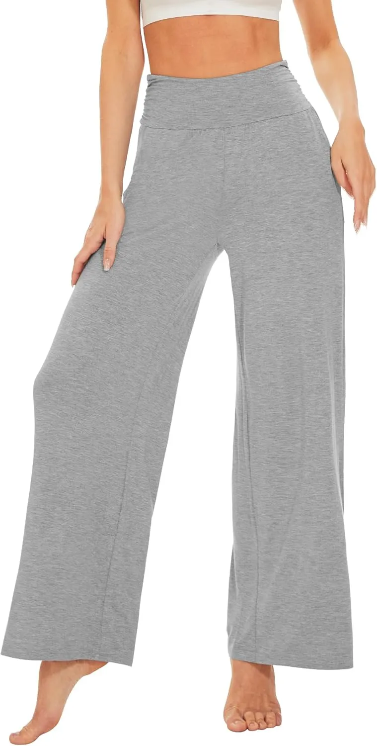 WiWi Womens Viscose from Bamboo Lounge Pants Soft Wide Leg Pajama Bottoms Palazzo Yoga Pant Casual Pj Bottom S-XXL