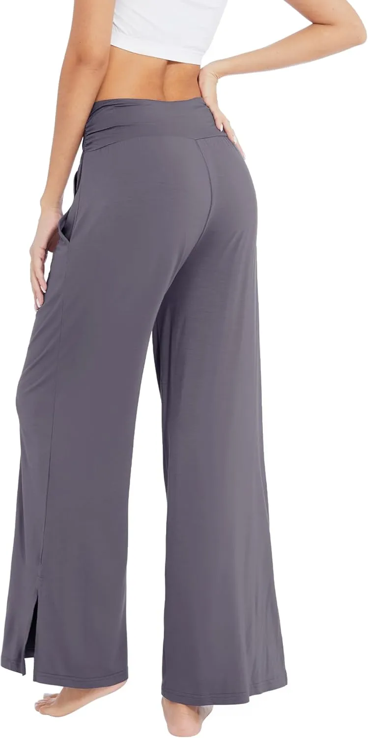 WiWi Womens Viscose from Bamboo Lounge Pants Soft Wide Leg Pajama Bottoms Palazzo Yoga Pant Casual Pj Bottom S-XXL