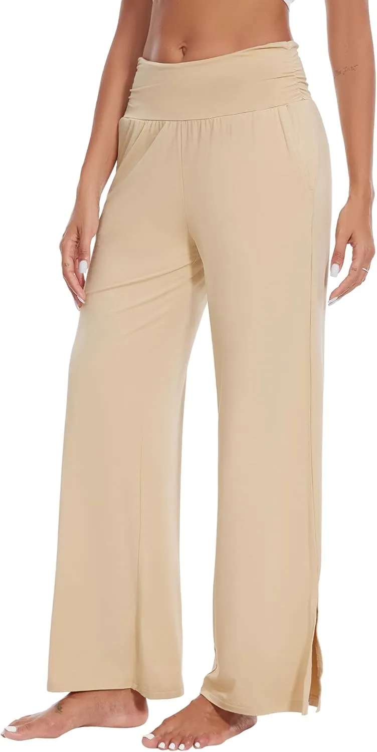 WiWi Womens Viscose from Bamboo Lounge Pants Soft Wide Leg Pajama Bottoms Palazzo Yoga Pant Casual Pj Bottom S-XXL
