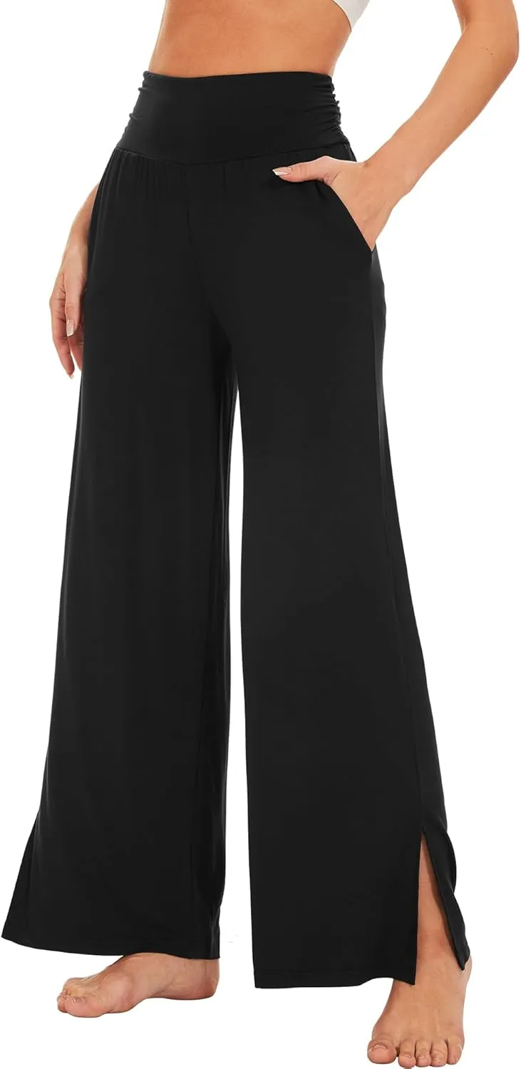 WiWi Womens Viscose from Bamboo Lounge Pants Soft Wide Leg Pajama Bottoms Palazzo Yoga Pant Casual Pj Bottom S-XXL