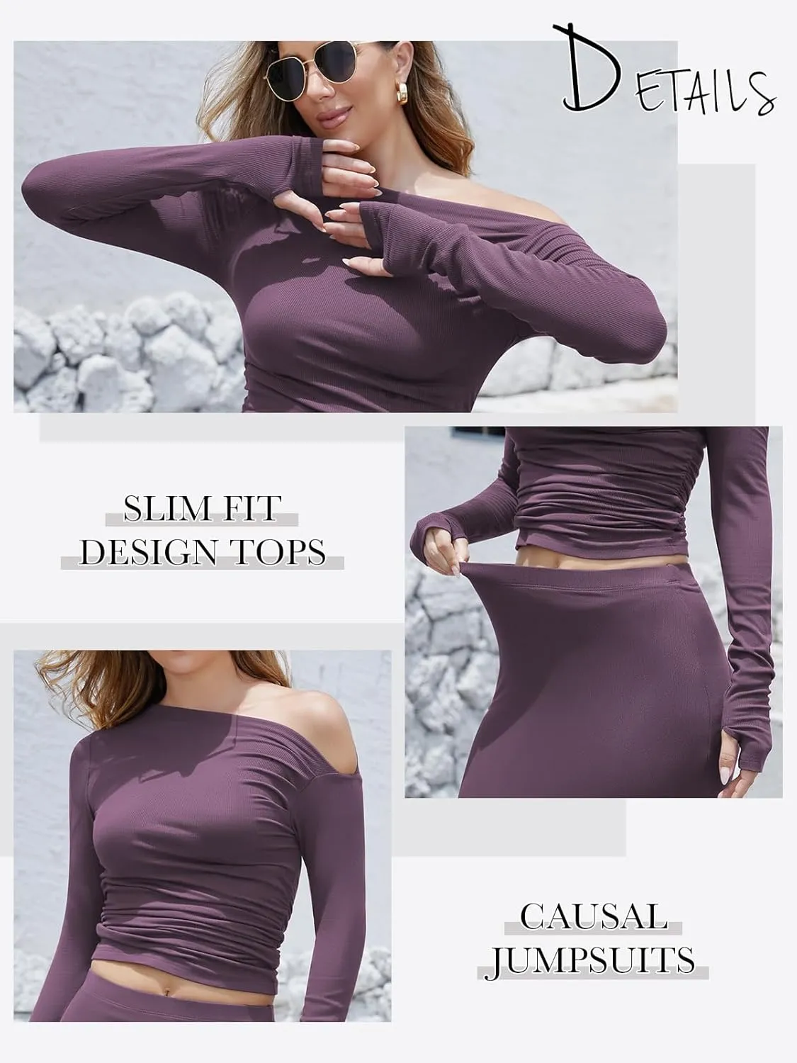 Women 2 Piece Skirt Set Casual Off Shoulder Long Sleeve Tops High Waist Midi Bodycon Skirts Slit