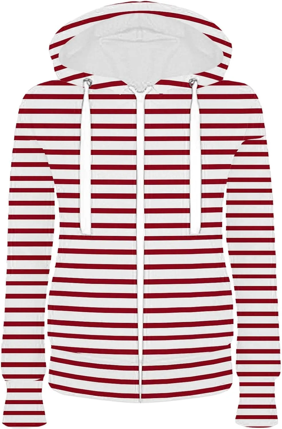 Women Casual Zip Up Hoodie Long Sleeve Striped Hooded Jacket Plus Size Pockets Comfy Fall Drawstring Sweatshirt 2024
