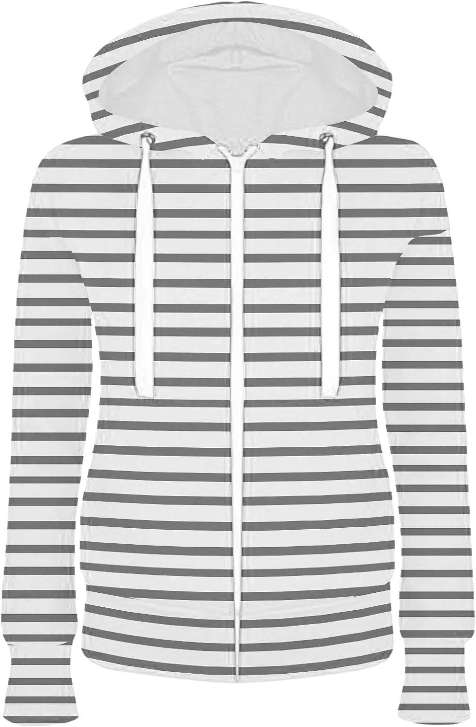 Women Casual Zip Up Hoodie Long Sleeve Striped Hooded Jacket Plus Size Pockets Comfy Fall Drawstring Sweatshirt 2024