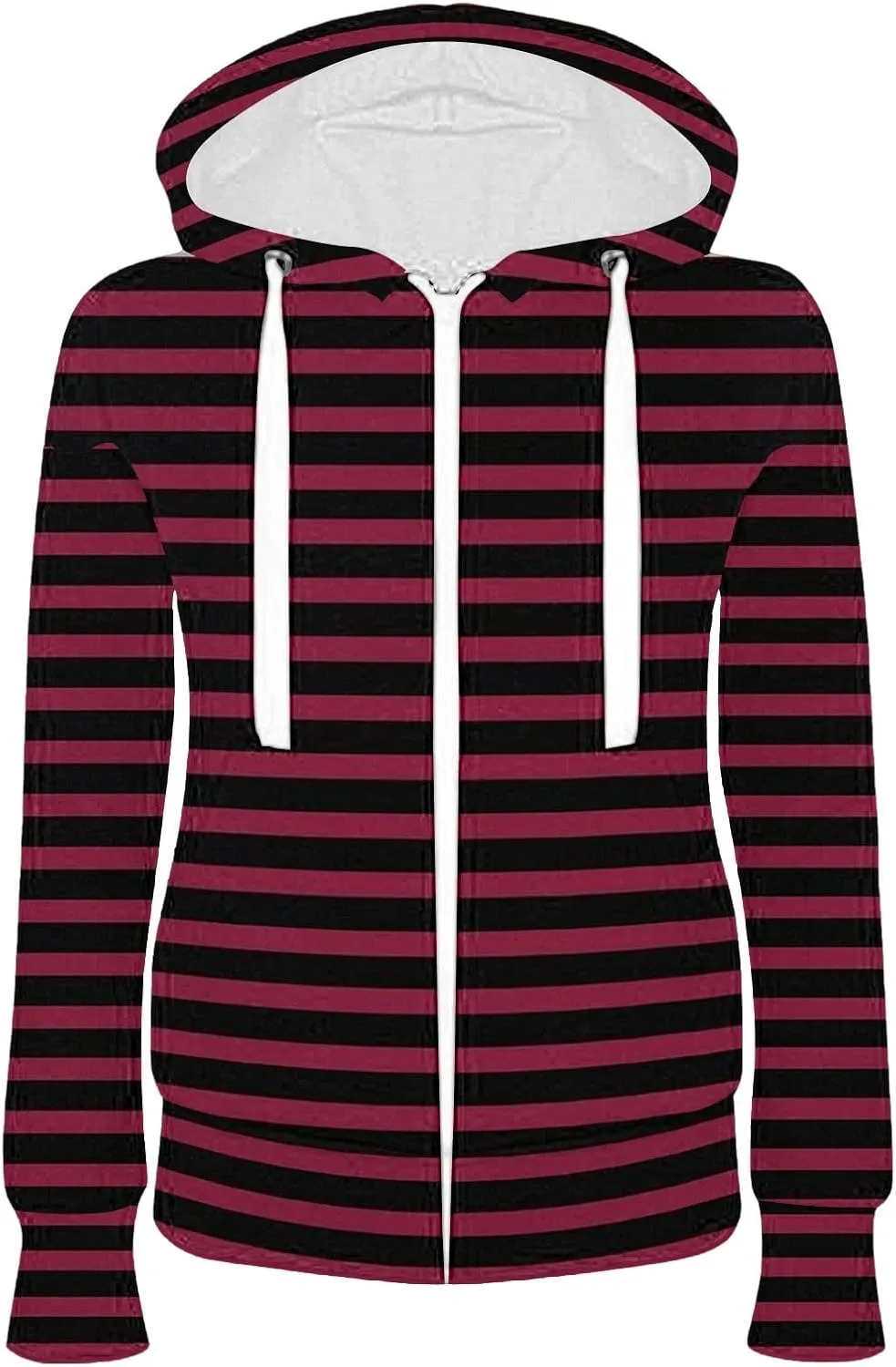 Women Casual Zip Up Hoodie Long Sleeve Striped Hooded Jacket Plus Size Pockets Comfy Fall Drawstring Sweatshirt 2024