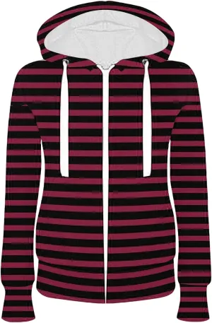 Women Casual Zip Up Hoodie Long Sleeve Striped Hooded Jacket Plus Size Pockets Comfy Fall Drawstring Sweatshirt 2024