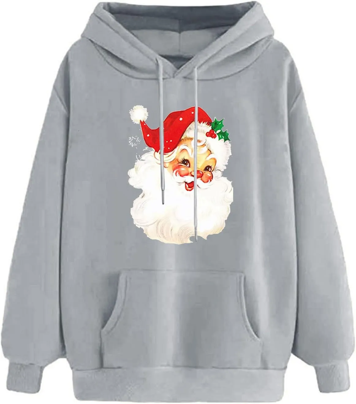 Women Christmas Retro Santa Claus Hooded Sweatshirts Crewneck Long Sleeve Fleece Hoodies Pullover Tops with Pocket