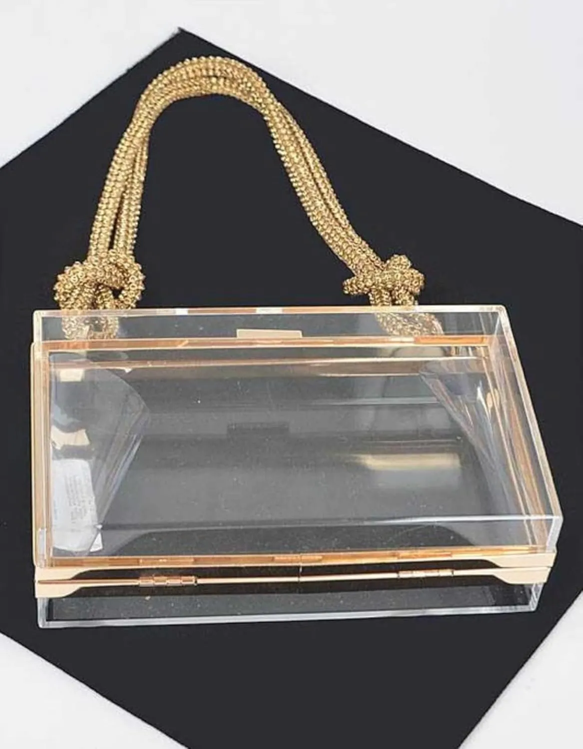 Women Clear Purse Acrylic Box Clutch Transparent Hard Case Handbag with Rhinestone Chain for Evening & Events