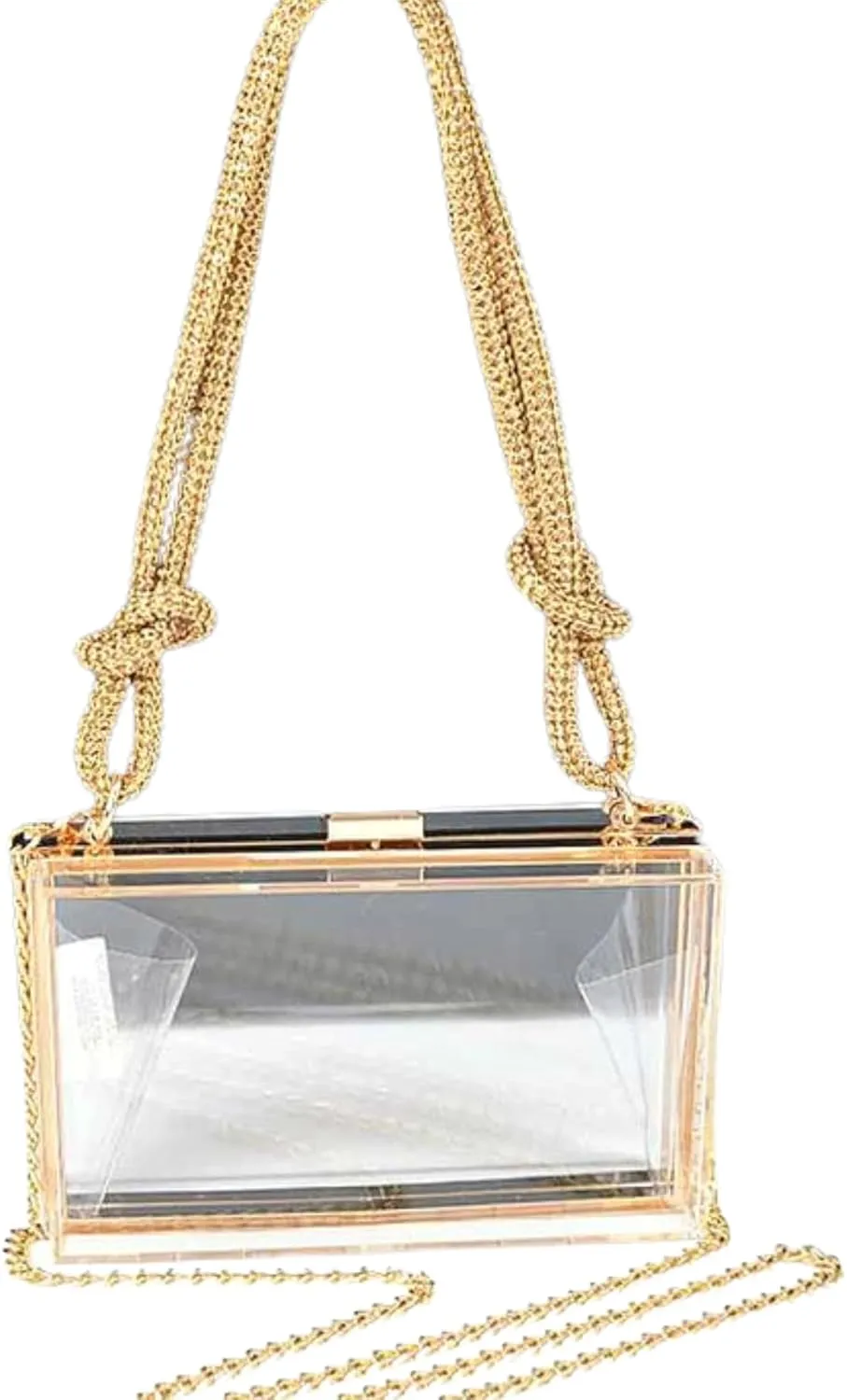 Women Clear Purse Acrylic Box Clutch Transparent Hard Case Handbag with Rhinestone Chain for Evening & Events