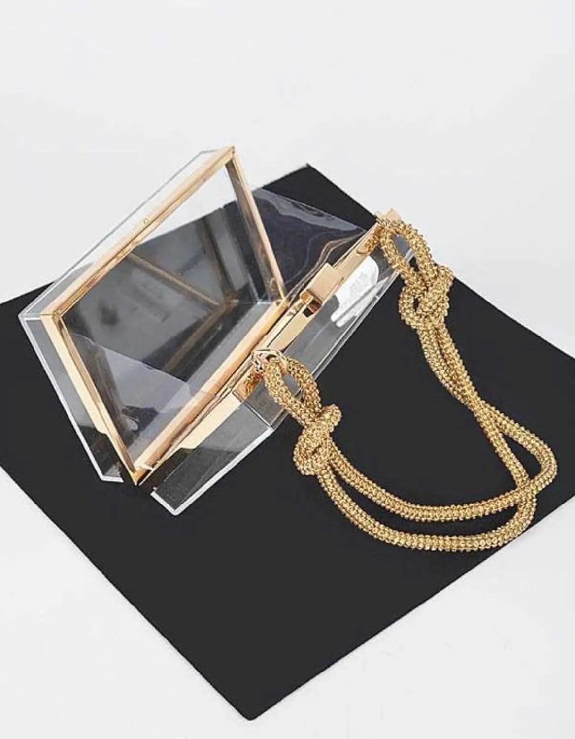Women Clear Purse Acrylic Box Clutch Transparent Hard Case Handbag with Rhinestone Chain for Evening & Events