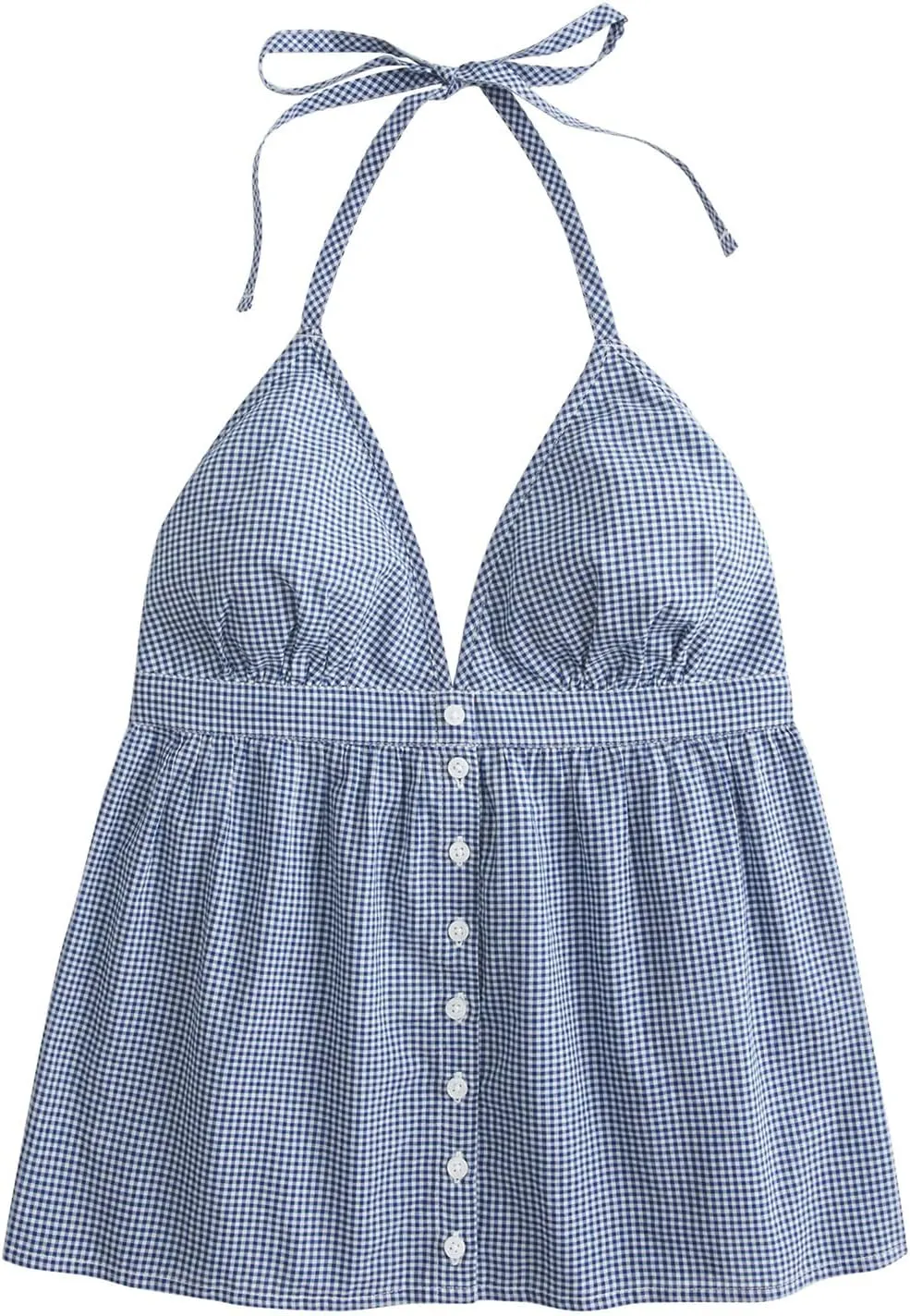 Women Floral Deep V Neck Halter Tops Sleeveless Button Down Backless A Line Camisole Ruffle A Line Babydoll Shirt