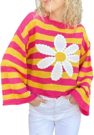 Women Floral Oversized Sweatshirts Long Sleeve Crewneck Graphic Print Hoodies Pullover Tops Y2k Fall Fashion