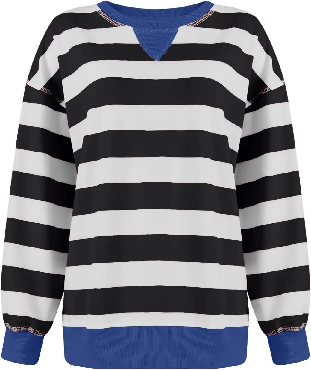 Women Oversized Sweatshirt Long Sleeve Crewneck Color Block Striped Pullover Tops