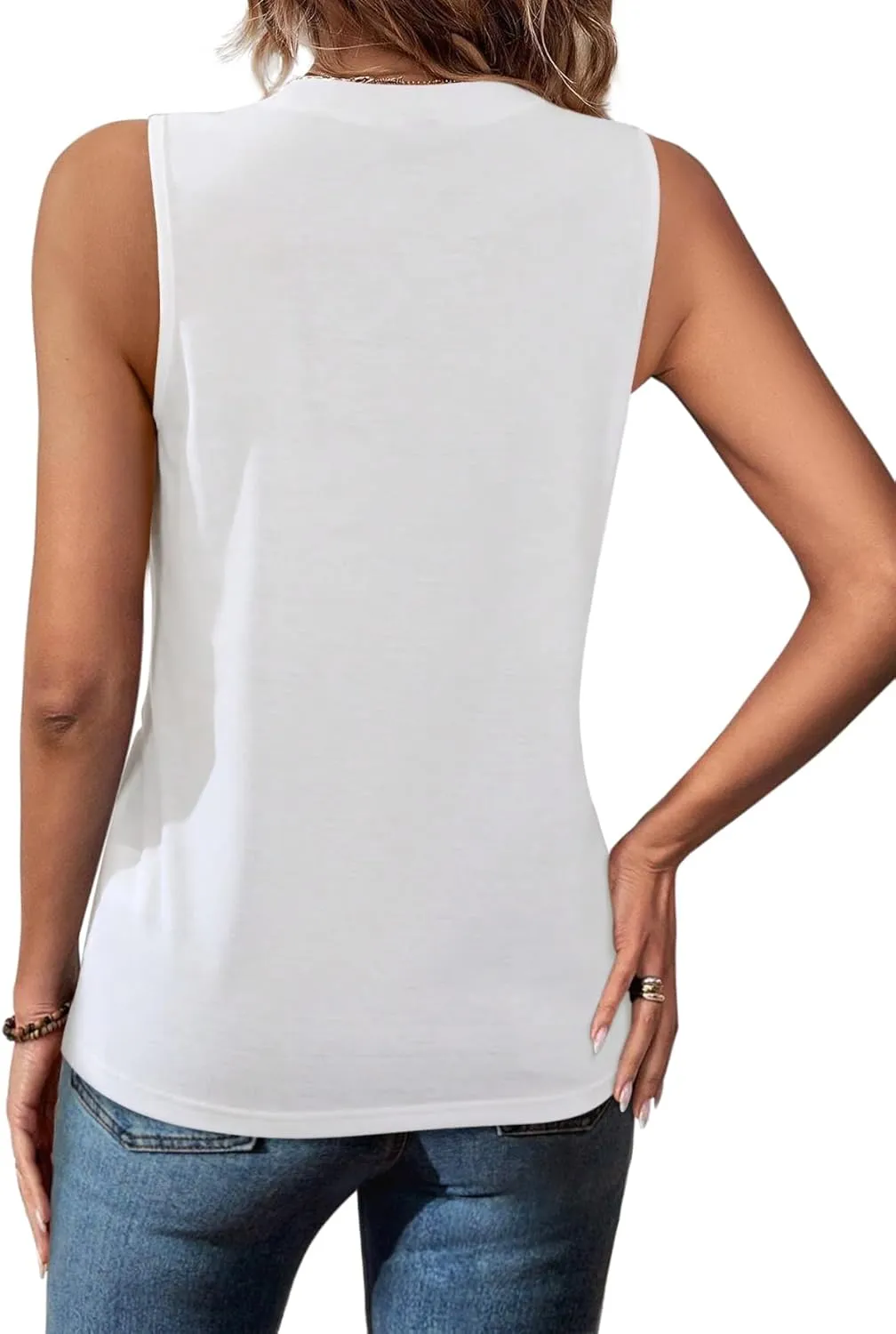 Women Summer Pleated Tank Tops 2025 Trendy Sleeveless Crewneck Tops Loose fit Dressy Casual Work Shirts