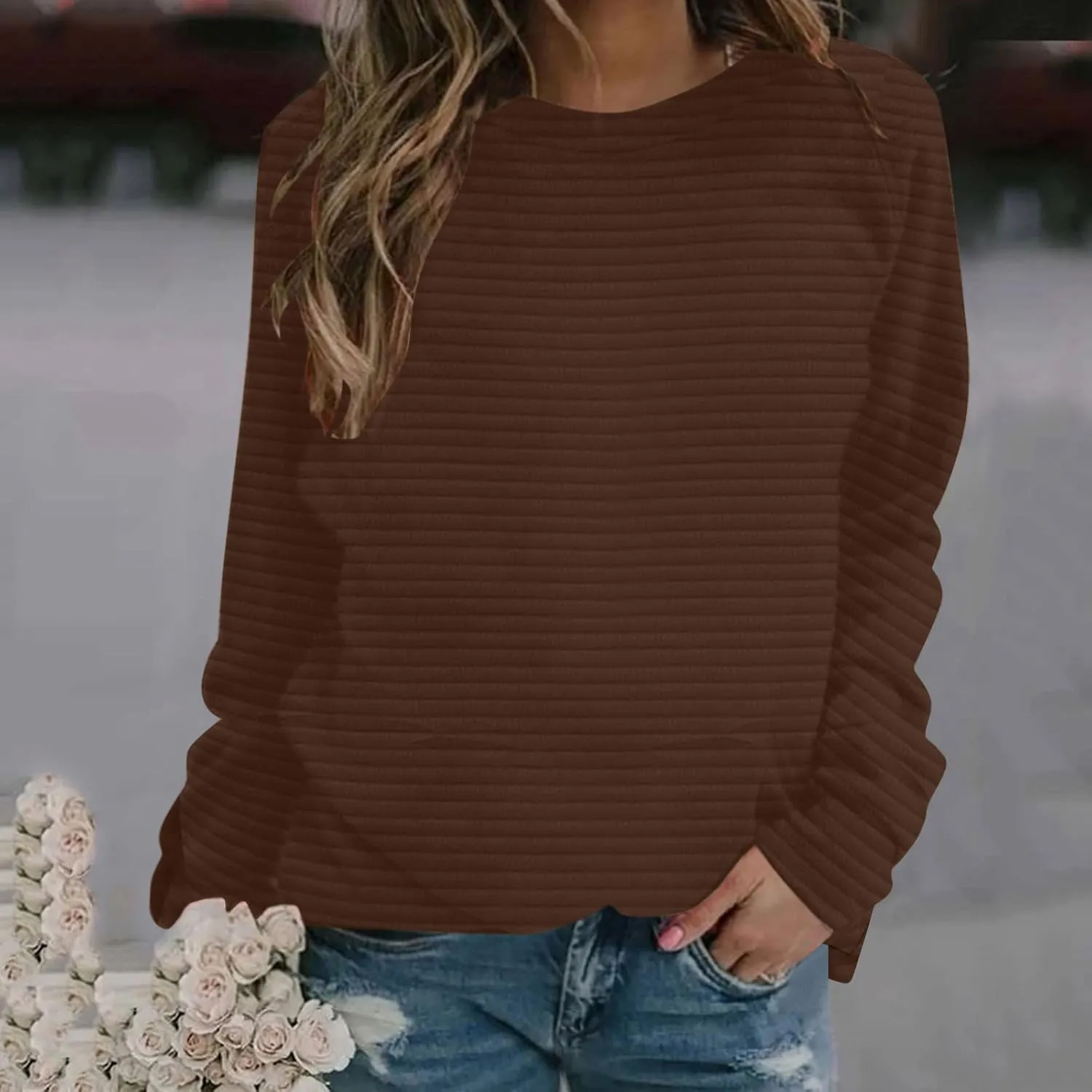Women Sweatshirts Trendy Comfy Baggy Raglan Sleeve Crew Neck Blouses Shirts Solid Color Loose Fitting Lounge Tops